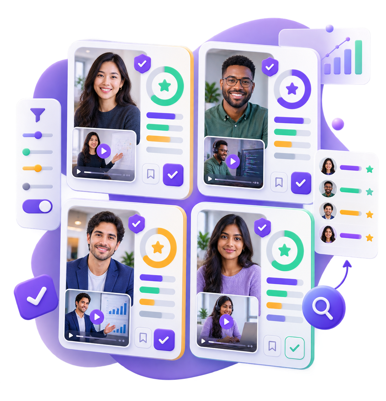 Verified Spotlytt candidate profiles with skill scores and playable evidence clips
